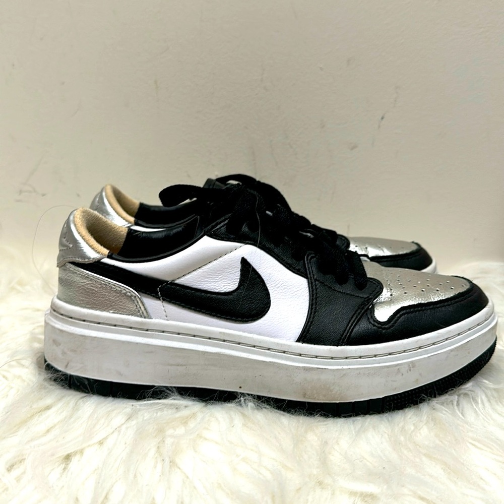 Nike Air Force 1s with Black Soles, Silver Chrome Tips, and platform